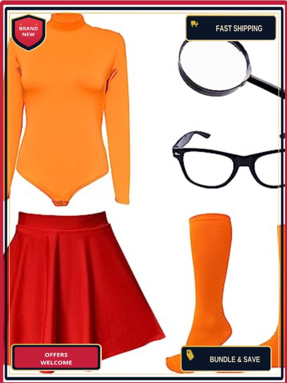 Halloween Cosplay Costume 5 Piece Set Long Sleeve Turtleneck Bodysuit Skater